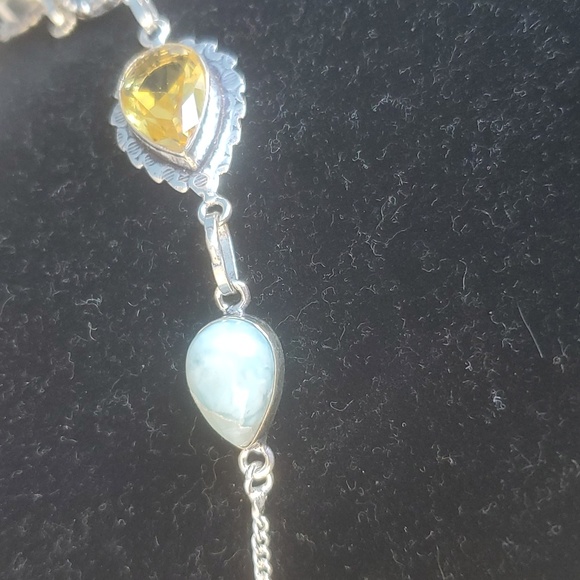New Ammonite Fossil, Larimar and Citrine 925 Silver Necklace. - Picture 8 of 11